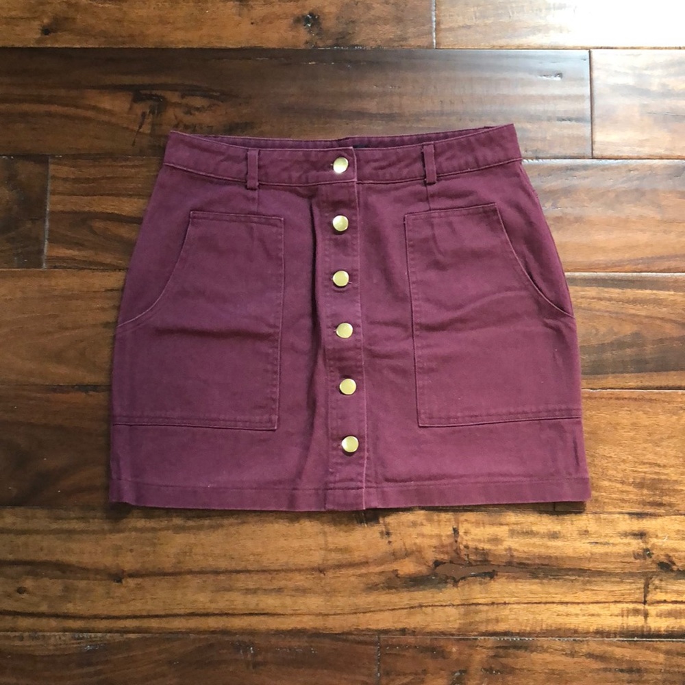 Maroon Denim Mini Skirt